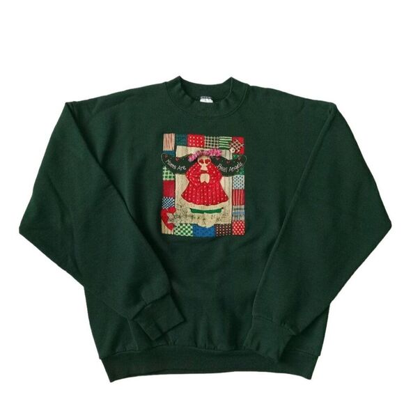 Fruit of the Loom Green Moms Are Real Angels Graphic Crewneck Sweater Adult XL - Picture 1 of 12